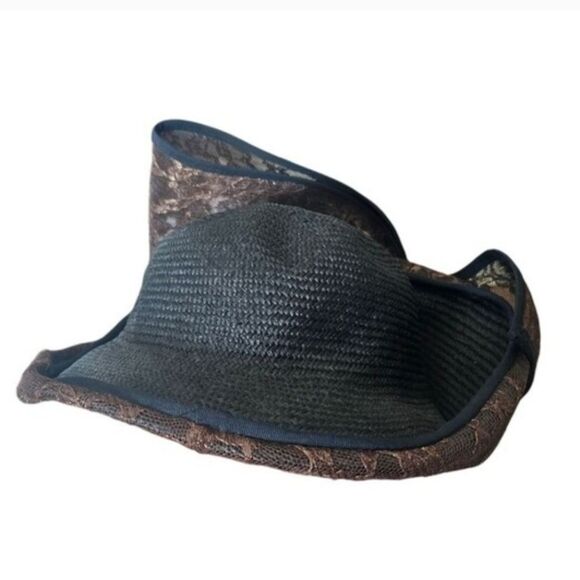 Mr John Moderne Vintage Sculpted Hat Navy Lace Brim Couture Millinery Church main image 9